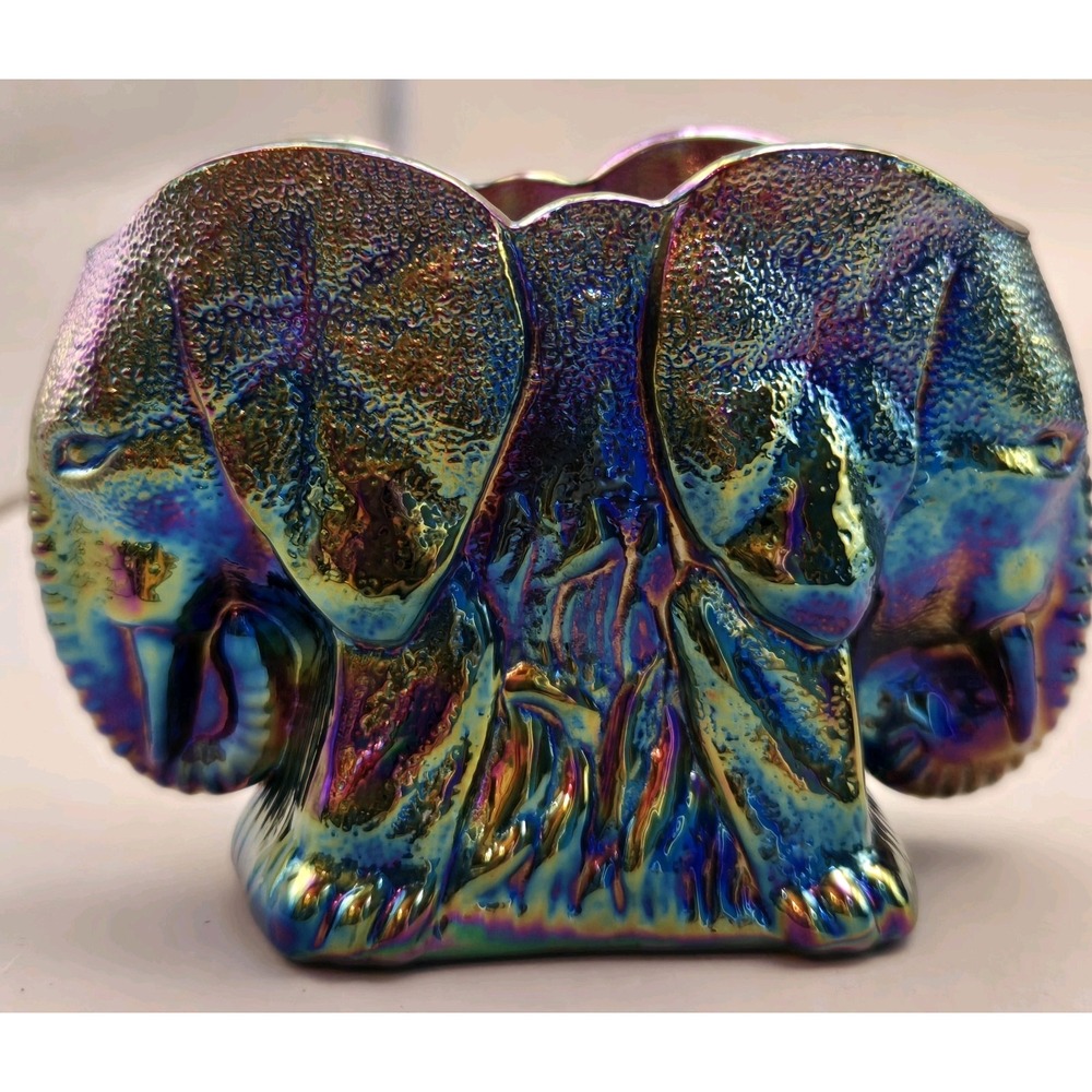 Vintage Toothpick Holder Summit Art Event Iridescent Double Elephants